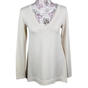 Peserico Tricot Ivory Gold Accent Pullover Sweater Made in Italy US 6